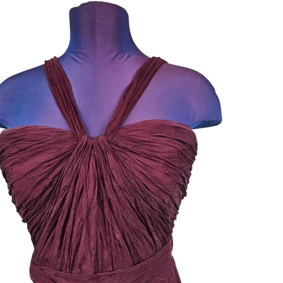 Amsale Cerisa Burgundy Crinkle Silk Junior Bridesmaid Gown Size 12 Girls G26 - Picture 3 of 11